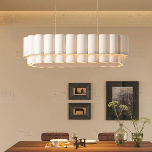 Lustre long de style français en tissu blanc avec LED pour restaurant, salon de thé, bar, salle à manger - Product Image 3