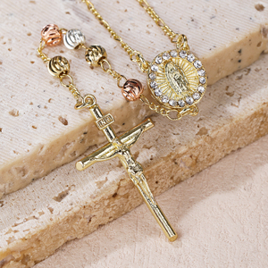 All'ingrosso originale croce tendenza 18K <span class=keywords><strong>oro</strong></span> <span class=keywords><strong>placcato</strong></span> in ottone cattolico collana religiosa <span class=keywords><strong>rosario</strong></span> Design semplice con zircone pietra principale - Product Image 2