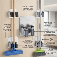 Support mural auto-adhésif écologique en acier inoxydable durable pour balai et serpillière, étanche et antidérapant, organisateur de salle de bain
