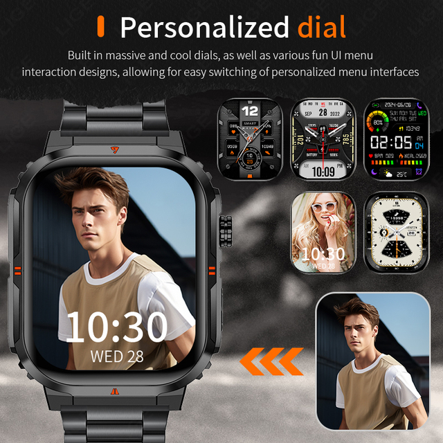 Lige Golden Montre Intelligente Unisex Smart Watch 2.01inch HD Screen Blood Oxygen Weather LED Flashlight IP68 Smartwatch