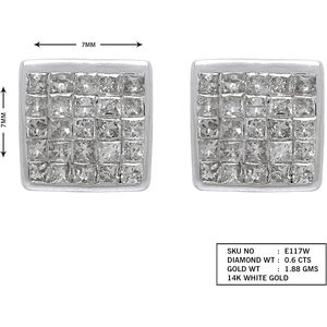 Pendientes Ornatis con Diamantes de Corte Princesa de 0.60 Quilates en Oro Blanco de 14K, 7mm Cuadrados, para Uso Diario - Product Image 5