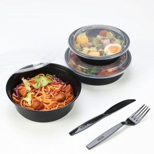 Boîte à lunch en plastique pour la préparation des aliments, bol rond à emporter, vaisselle jetable, récipient alimentaire noir avec couvercle transparent - Product Image 3