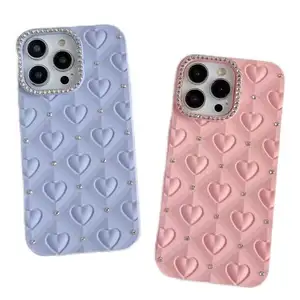 Fashion 3D Love Heart Diamond Shockproof TPU Mobile Phone Cover for iphone 15pro max 12 pro 14 Custom Lovely cases