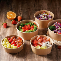 Bol à salade en papier jetable imprimé sur mesure avec couvercle en PP, compatible micro-ondes et chauffable, écologique, grande capacité 750 ml