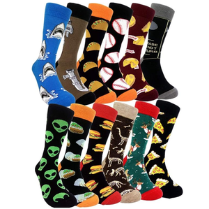 Nuevos regalos para hombres <span class=keywords><strong>Crazy</strong></span> Happy Design Calcetín de algodón Novedad Divertido Comida fina Hamburguesa Patatas fritas Patrón Calcetines de vestir para hombre - Product Image 1