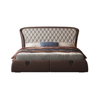 Lit double capitonné Chesterfield en cuir véritable de luxe, design italien, mobilier moderne pour chambre principale, taille King Size