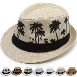 Chapeau Fedora d'été décontracté pour homme motif cocotier plage protection solaire Jazz paille Hatt - Product Image 2