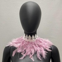 Collier en plumes naturelles, col en dentelle noire, accessoire de costume pour fête ou cosplay, décoration de cou en plumes multicolores