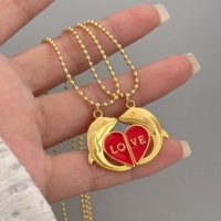 Collier pendentif série Dauphin amour Couple détachable en cuivre plaqué or 18 carats avec zircon coloré Style classique simple