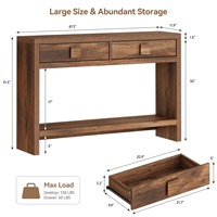 Table console d'entrée moderne en bois de noyer sur mesure avec 2 tiroirs et poignées carrées – Vente en gros