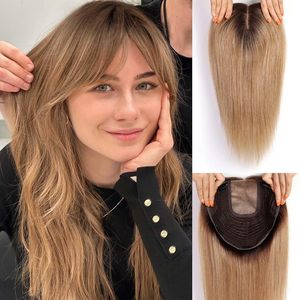 European Russian Virgin Remy Human Hair Pieces Blonde Highlight Hair Toupee Lace Topper with Weft Back for <strong>White</strong> Women Hair <strong>Wig</strong> - Product Image 6