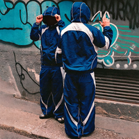 Ensemble de survêtement coupe ample et oversize en polyester et nylon, brodé, épais, pour homme, idéal pour la course et le jogging, coupe-vent