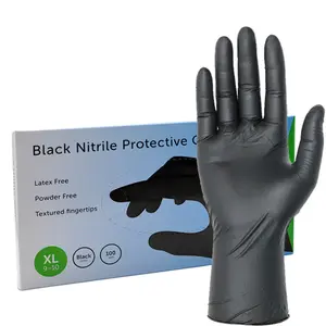 Gants en Nitrile noir jetables 4 Mil. Gants texturés Extra résistants et sans poudre