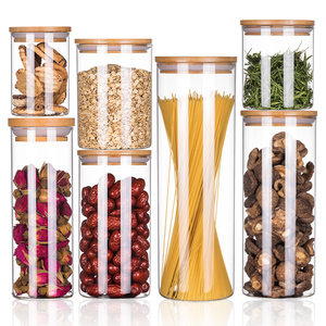 1500ml Borosilicale Glass Jar with Airtight Bamboo Lid Amazon Top Seller Spices Glass Storage
