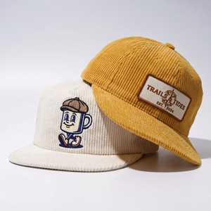 Casquette Snapback non structurée personnalisée OEM, 5 panneaux, logo brodé, en velours côtelé - Product Image 1