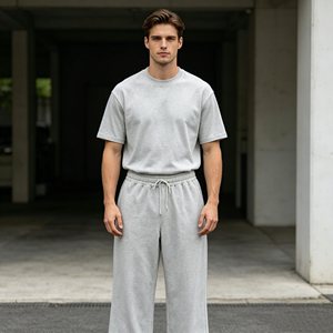Pantalon de survêtement gris pour homme, double couche, taille mi-haute, coupe large, avec cordon de serrage, décontracté, ample, 100 % coton respirant, idéal pour le printemps - Product Image 4