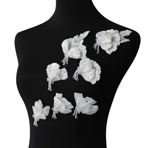 手工刺绣蕾丝白色3D蝴蝶补丁贴花DIY新娘服装芭比娃娃配件