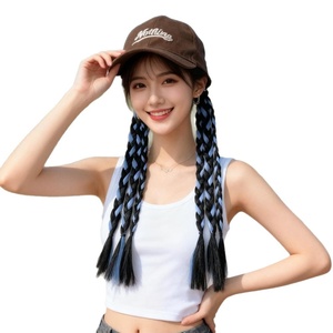Nouvelle Perruque Chapeau Tressée Faite à la Main, Coiffure Complète Tendance avec Mèches Réalistes Colorées, Accessoire Cheveux Queue de Cheval Stock LM888 - Product Image 5