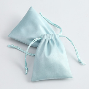 Light Blue Velvet Drawstring Bags For <b>Jewelry</b> <b>Packaging</b> Rectangular Shape With Heat Transfer Printing Custom Logo Option - Product Image 2