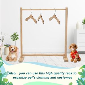 Wooden Pet <b>Clothes</b> <b>Rack</b> Double Bar Floor Standing Multifunctional Storage For Dogs Cats Small Pets Natural Wood Color Rectangle - Product Image 3