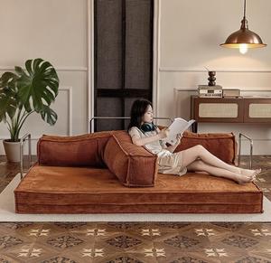 Modulares Teddy-<span class=keywords><strong>Sofa</strong></span> mit Doppelfunktion, Retro-Schlafsofa aus sandfarbenem Stoff, modernes, komprimierbares Klappsofa für kleine Wohnungen und Wohnzimmer - Product Image 4