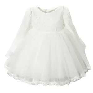 Cute Baby Dresses for Girls Aniversário Mangas compridas Princess Dress For Girl Batismo Gown Girls 1 Year dress