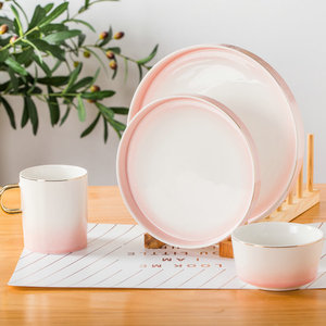 Wholesale Hotel Used pink 16-Piece Porcelain <strong>Dinnerware</strong> <strong>Set</strong> with Gold Rim CE Certified Food Contact Safe Cup Kit <strong>Marble</strong> Pattern - Product Image 1