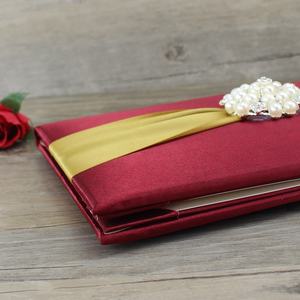 High-End Mewah Anggur Merah Lipat Sutra Permata Undangan Pernikahan dengan Mutiara - Product Image 5