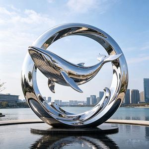 CustomMirror Polished Stainless Steel Dolphin Sculpture Real Factory Large Metal Dolphin Statue for Outdoor Waterscape Landscape - Product Image 6