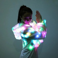 Farbenfroher Leuchtender LED-Acryl-Kunstfellmantel Leichte Jacke mit Kapuze Leuchtende Geburtstags-, Halloween-, Weihnachts- und Partykleidung