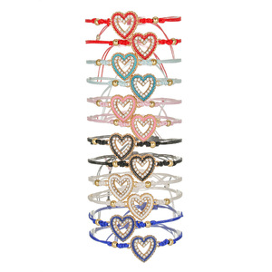 Fashion <b>String</b> <b>Bracelets</b> Heart Shape Rhinestone Adjustable Unisex Jewelry Set - Product Image 5