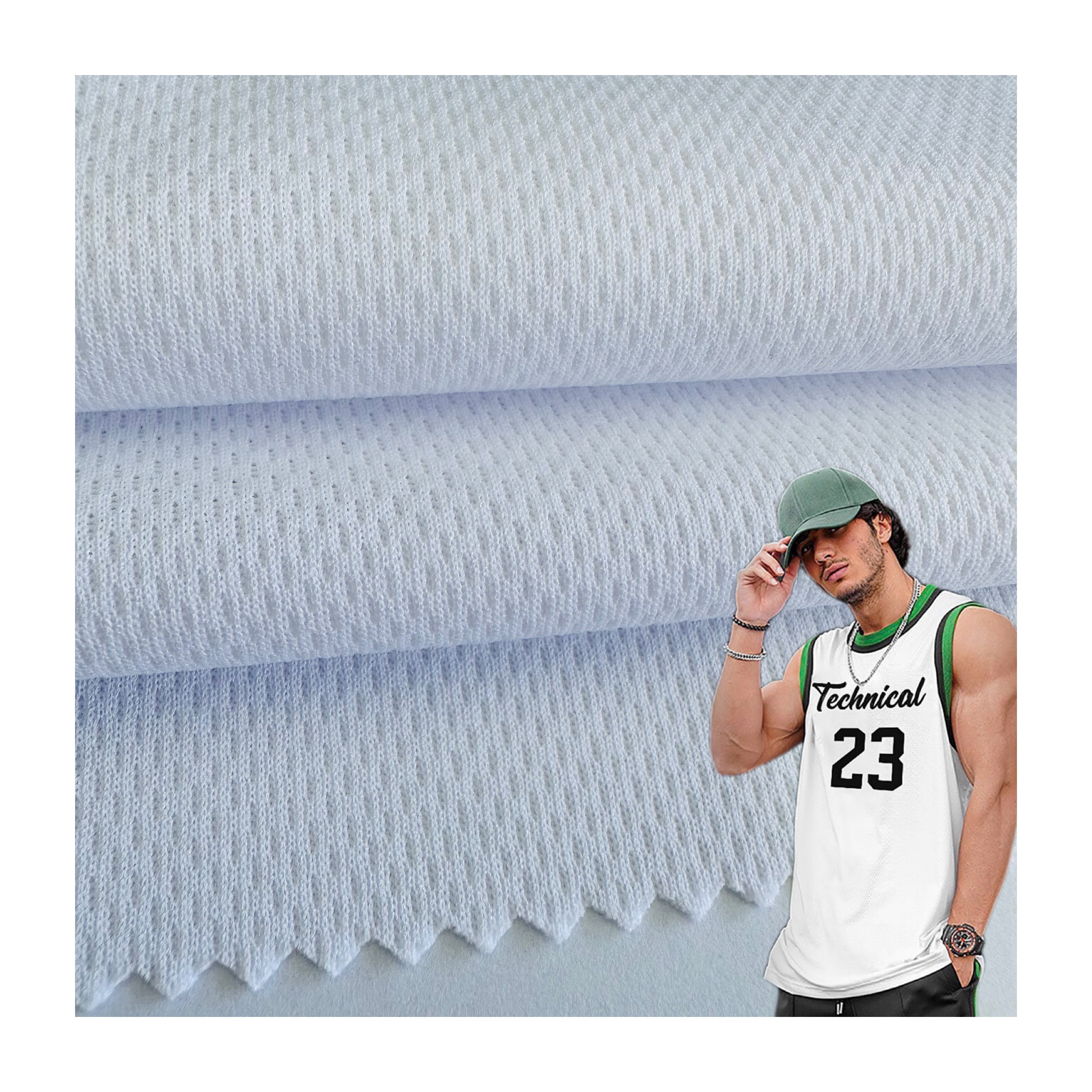 В наличии DTY Dri Fit белый 100% полиэстер впитывающая пот ткань с птичьим глазом сетчатая ткань 140 г/м2 для спортивной одежды с сублимационной печатью