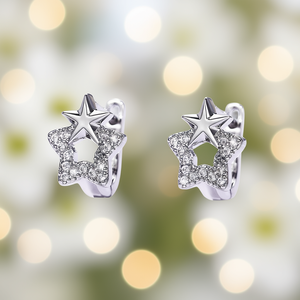 Orecchini a lobo con cristalli a forma di stella per donna, in argento 925 placcato rodio color oro bianco, gioielli da indossare tutti i giorni - Product Image 2