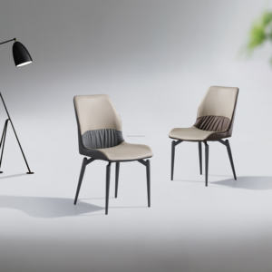 Sillas de Comedor Modernas de Lujo, Ajustables y Extensibles, de Cuero Ecológico de Color Personalizado, Respaldo Acolchado con Diseño de Parches Plisados - Product Image 2