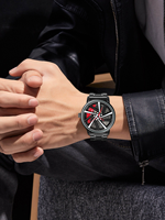 Montre Sportive NS Never Stop N930 avec Cadran Rotatif Effet Jante de Voiture, Étanche, pour Homme, Montre-Bracelet à Quartz + Boîte d'Emballage