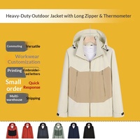 Nouvelle veste bomber unisexe d'hiver avec fermeture éclair longue, capuche et col montant, logo imprimé - Vêtement de sport d'extérieur coupe-vent pour le travail