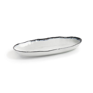 Piatto di Servizio Ovale in Ceramica Bianca con Bordo Nero, Stile Fontana Marina, Artigianale - Product Image 1