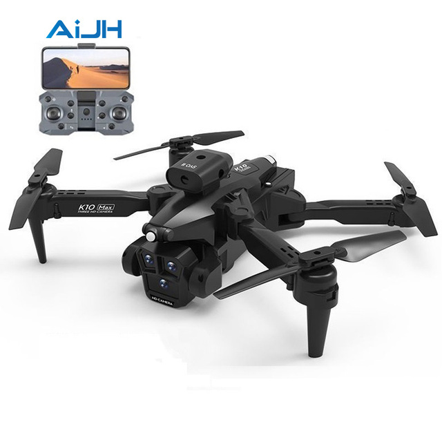 AiJH K10 MAX Rc Drone Professional Selfie With 4k Camera Wifi Folding Quadcopter Three Camera Cheap Drone