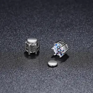 Boucles d'oreilles en argent sterling 6.5 moissanite pour hommes, 1ct diamant vvs aimant 925