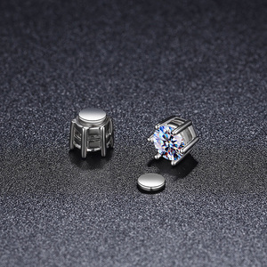 WUSJCOF 5 Paires Boucle Aimantée, Sans Piercing, Oreille Fausse Homme (Rond/ Quadratique) (Argent