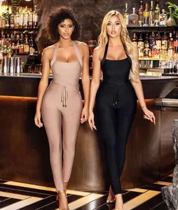 Fashion Bodycon Jumpsuits Voor Vrouwen 2021 Halter Bandage Volledige Lengte Sexy Avond Party Celebrity