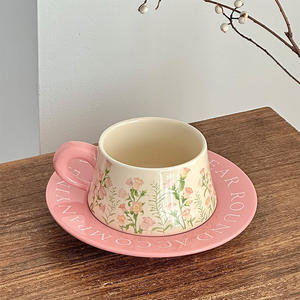 Campanelle a Vento in Ceramica Economiche, Tazza <span class=keywords><strong>da</strong></span> Caffè in Vetro <span class=keywords><strong>Rosa</strong></span> e Verde con Piattino, <span class=keywords><strong>Tazze</strong></span> <span class=keywords><strong>da</strong></span> Caffè con Dipinti a Olio Raffinati - Product Image 6