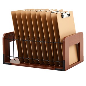 Organizador de Escritorio de Madera y Hierro Forjado con Múltiples Compartimentos, Soporte de Almacenamiento para Uso en Oficina - Product Image 1