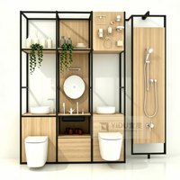 Étagère de présentation multifonctionnelle moderne en métal noir et bois de haute qualité pour salle de bain, salle d'exposition, lavabo, toilettes et douche - Vente chaude