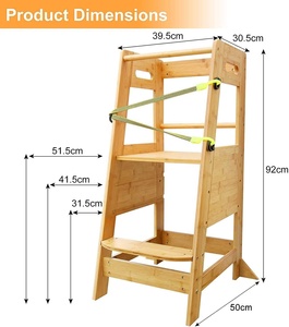 Taburete de Bambú para Bebés y Niños Pequeños, Torre de Aprendizaje de Bambú para Niños Pequeños, Torre de Aprendizaje de Madera Ajustable en Altura, Torre de Aprendizaje Plegable - Product Image 3