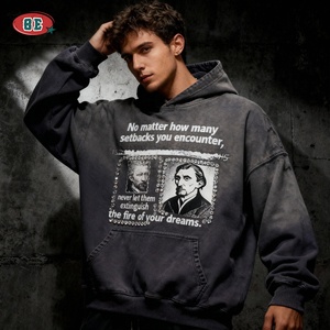 Người Đàn Ông Của Nhà Sản Xuất Quần Áo <span class=keywords><strong>Grey</strong></span> Heavyweight 480G Mặt Trời Faded Cổ Điển Áo Đau Khổ Baggy Đồ Họa Rửa Hoodies Chất Lượng Cao - Product Image 3