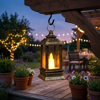 Lanterne suspendue vintage à LED, lumière de bougie, IP44 étanche, blanc chaud, flamme vacillante, fonctionne sur piles, bouton métallique, décorative