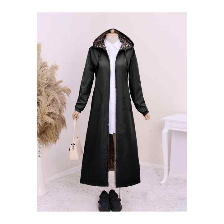 Zippered Hooded Trench Coat with Side Pockets