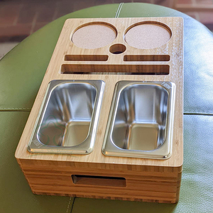 Wooden Couch Cup Holder Tray Bamboo Drink Snack <strong>Caddy</strong> With Remote Control and Phone Holder - Product Image 3