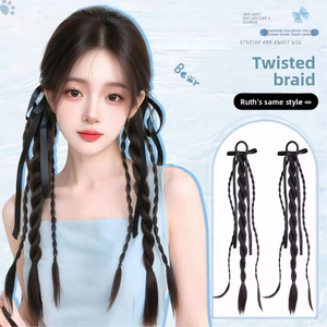 Perruque tressée pour femme, longue jusqu'aux oreilles, avec ruban de lapin, double torsion, style TikTok, en fibre haute température naturelle, double tressage à la machine - Product Image 4